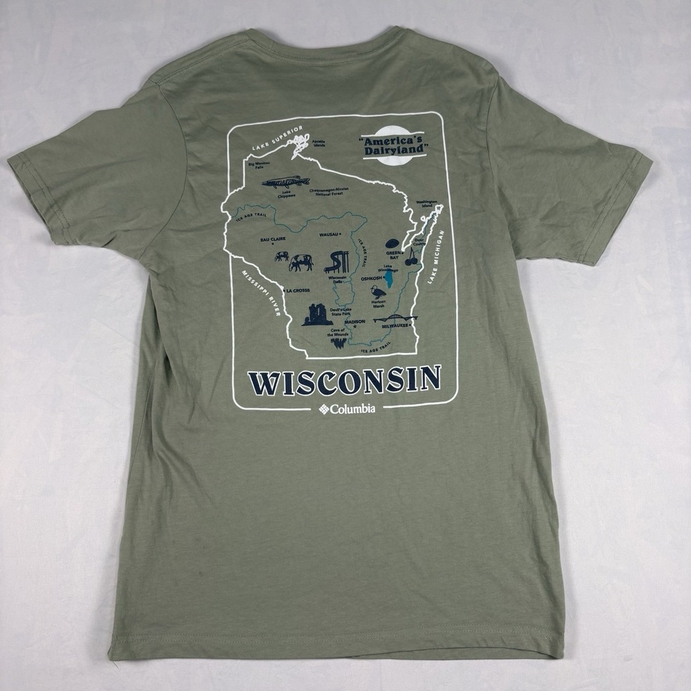 Columbia Wisconsin Map Graphic T-Shirt Mens Medium Green America's Dairyland